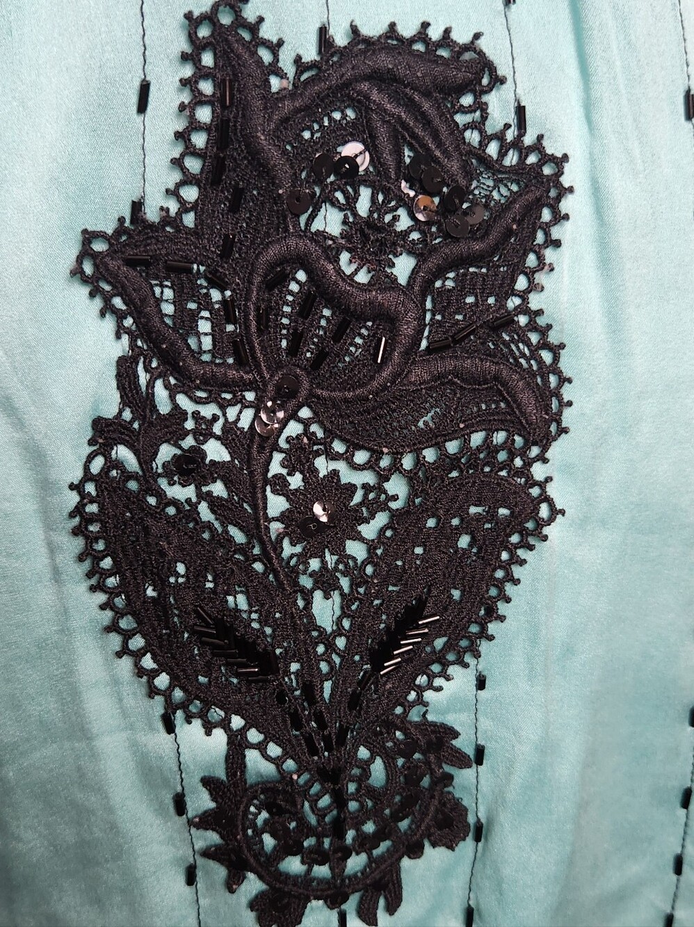 Blue Silk Lace Velvet Beaded Camisole - Picture 8 of 13